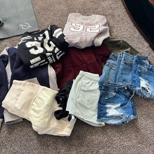 Casual Clothing Bundle with Denim Shorts and Sweatshirts